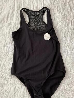 NWT Flirtitude Black Lace Racerback Bodysuit Size Large